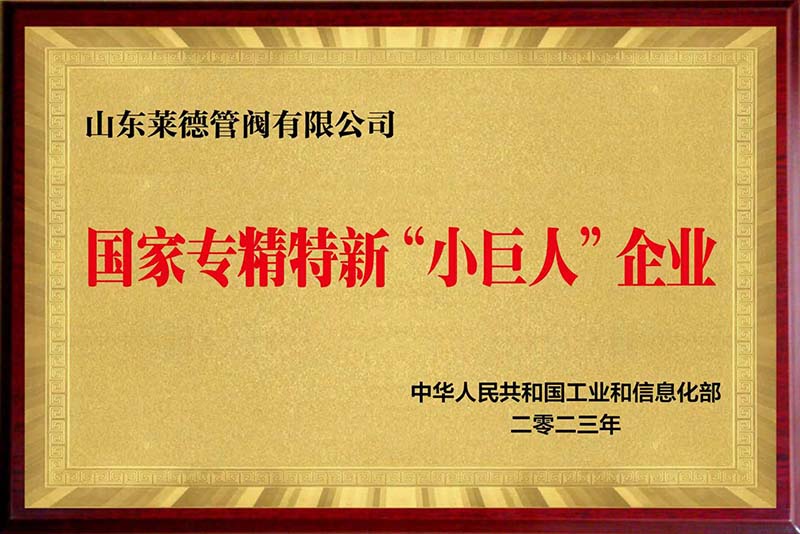 山東萊德管閥有限公司榮膺國(guó)家級(jí)專(zhuān)精特新“小巨人”企業(yè)