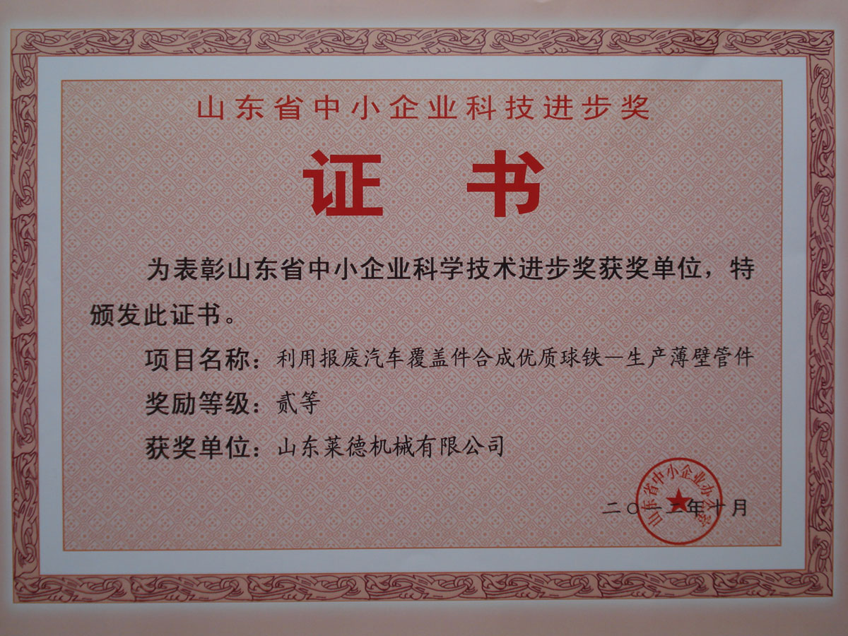 山東省中小企業(yè)科學技術(shù)進步二等獎
